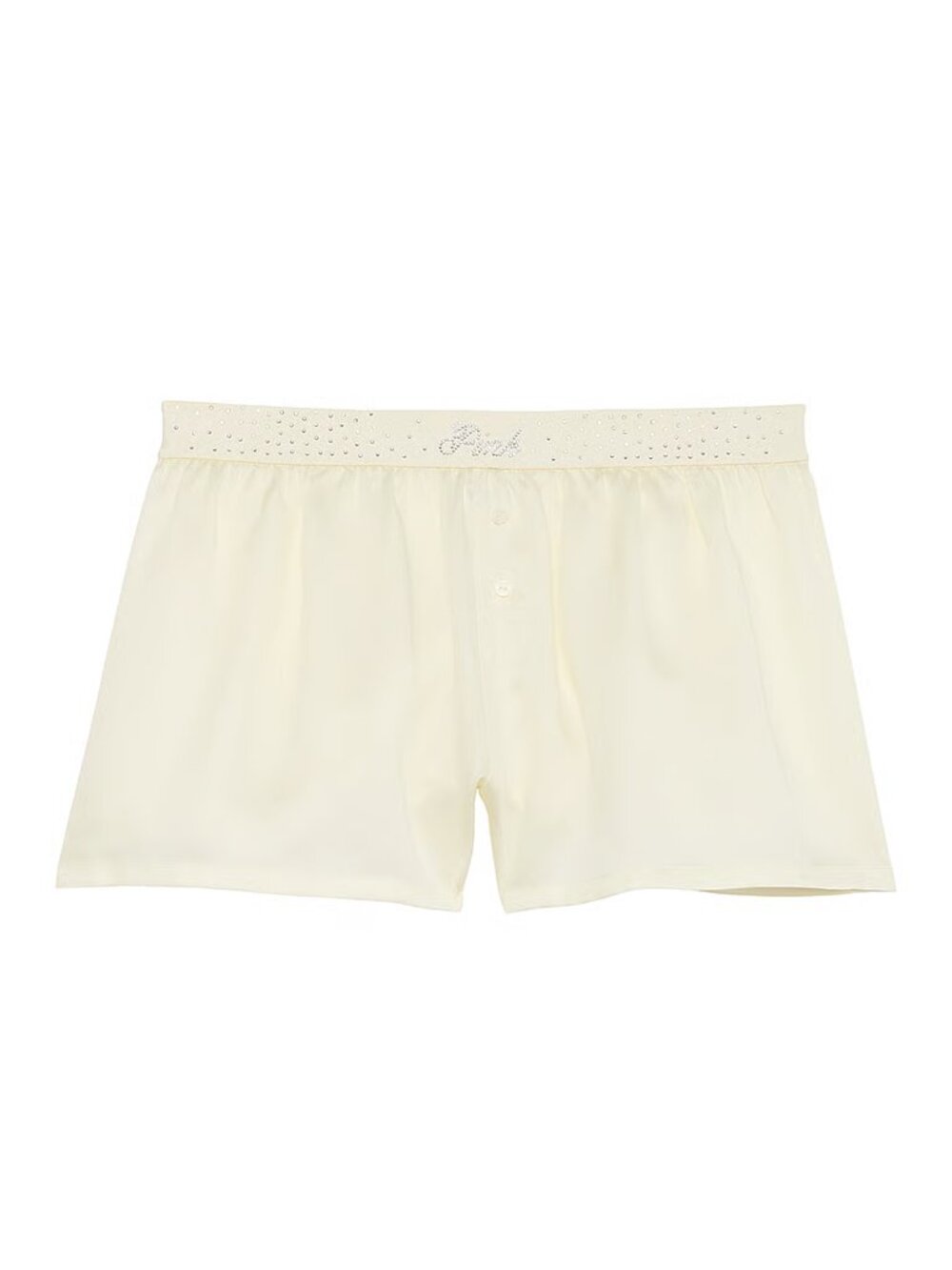 Victoria's Secret PINK Silky Shine Boxy Pajama Shorts Cream Bling Waistband Sz M